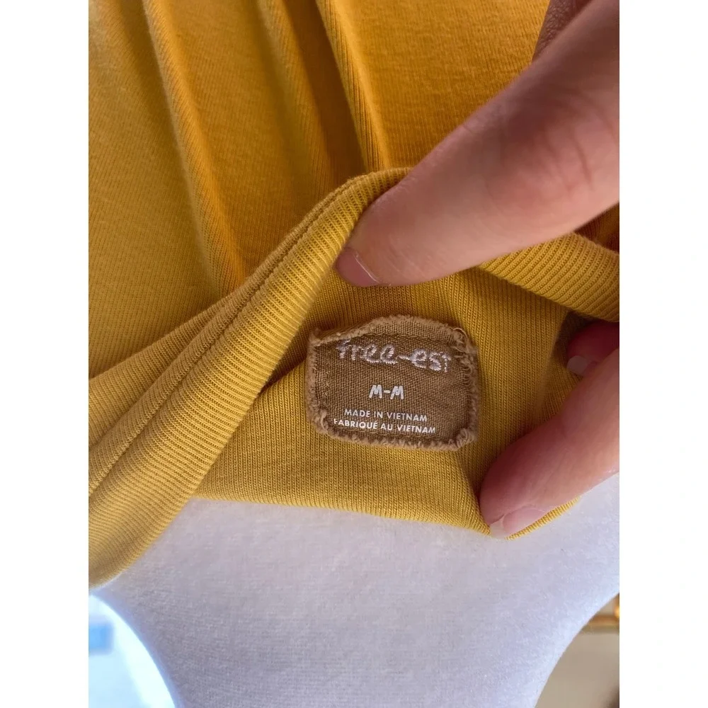 Free People Good Feels Tee Yellow Mini Dress 3/4 Sleeve Medium Boho Earthy Beach